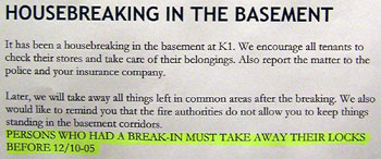 Housebreaking in the basement.