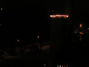 Christmas lights on the power plant.